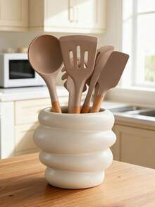 1pc/Set Bohemian Style Kitchen Utensil Storage Rack, Cute Wavy Countertop Canister, Fashionable Space-Saving Kitchen Organizer Container, Durable Decorative Vessel, Perfect For Modern Kitchen Storage And Stylish Display