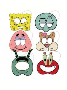 SPONGEBOB 6/12/24 قطعة نظارات ونصف أقنعة وجه مزينة بشخصيات كرتون سبونج بوب وأصدقائه مثل باتريك ستار وسكويدوارد وسندي تشيكس وسيد يوجين كرابس، أدوات تصوير وديكور لحفلات عيد الميلاد والمناسبات العائلية