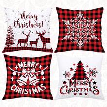MEMNUN 4 件圣诞红黑格子鹿、雪花、铃铛、圣诞树文字印花涤纶枕套 [无枕芯]，17.7*17.7 英寸 (45*45 厘米)/19.69*19.69 英寸 (50*50 厘米)/15.75*15.75 英寸 (40*40 厘米)，[单面印刷] 圣诞快乐抱枕套适用于沙发、床、客厅、卧室、汽车、办公室、酒店装饰，送给家人和朋友的圣诞礼物 - 彩色 - 查看 12