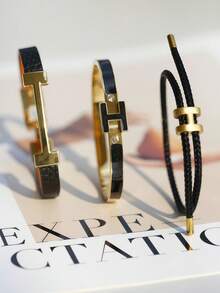 3 件时尚别致的金色字母皮革手链，送给女朋友的礼物 - 3pcs-黑色 - 查看 4