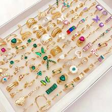 20 件/包夸张花卉不对称形状合金戒指套装，复古优雅仿珍珠混合风格多件可调节戒指，派对婚礼日常佩戴手指配饰，时尚珠宝最佳礼物，随机搭配