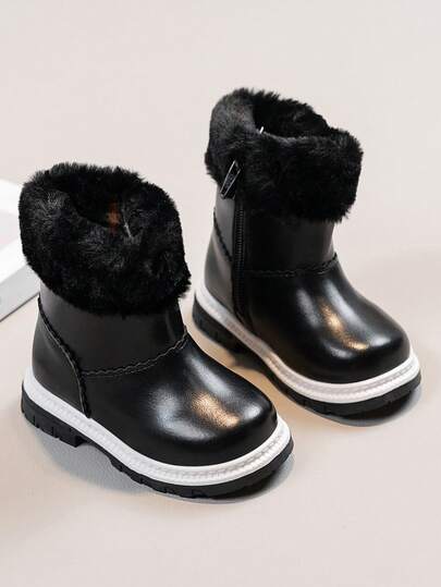 1 Pair Girls Fluffy Comfortable Warm Flat Non-Slip Snow Boots, Suitable For Daily Outdoor Wear In Autumn/Winter