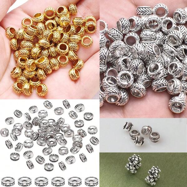 30pcs Vintage Silver-Tone Zinc Alloy Spacer Beads For DIY Bracelet, Necklace, Earrings Jewelry Making