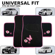4pcs/Set Butterfly Embroidered Car Floor Mats - 4-piece Car Carpet Set - View 1