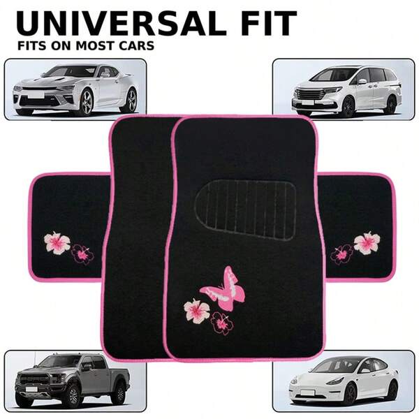 REMAX Carpet Car Mat Butterfly New Embroidery 4 Pcs Per Set