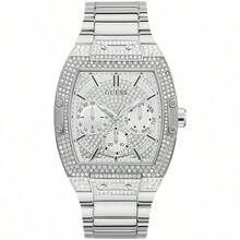 Guess Relógio Multifuncional de Quartzo com Cristal Phoenix GW0094G3 para Homens, Pulseira de Aço Inoxidável Preta, Mostrador em Formato de Barril, Relógio de Pulso de Luxo, Adequado para Uso Diário e Estilo de Rua, Presente da Moda para Homens, Ideal para Namorado - Prata - Visão 7