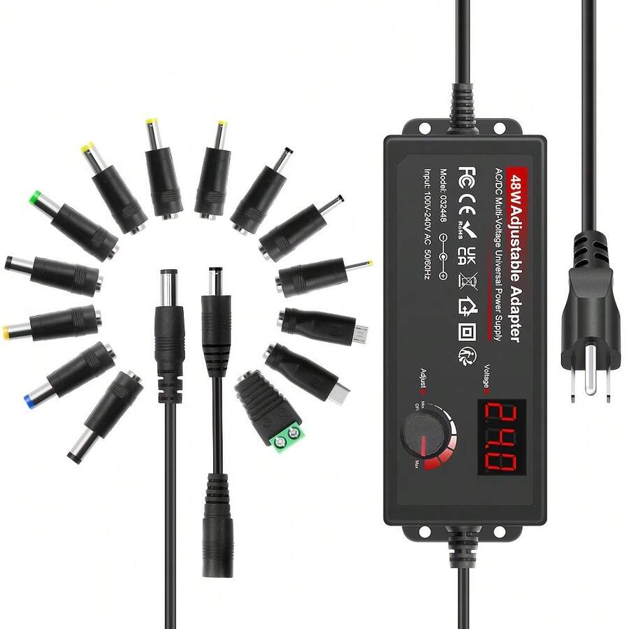 Adapter 4V - 24V 2A 48W Switching Power Supply 4V 5V 6V 9V 12V 15V 18V 19V 20V 24V 1A 1.5A 2 Amps Adjustable Alternating Current/Direct Current Converter Transformer With 14 Tips & Polarity Converter