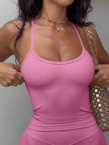 AiTyi 女式两件套，休闲时尚性感舒适运动装，适合日常穿着、毕业典礼、返校，多功能吊带背心和短裤套装 - 粉色 - 查看 6