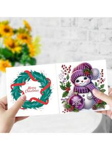 Set de 6 tarjetas de felicitación con tema navideño de pintura de diamantes, tarjetas postales de Navidad hechas a mano con arte de cristal 5D único, materiales de papel de alta calidad, adecuadas para suministros de fiesta, Navidad y bendiciones de Año Nuevo.