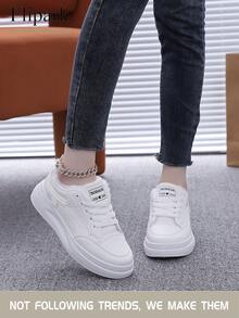 Flipark 1 Pair Women's Thick Sole Lace-Up Casual Sneakers, Thermal Lined, Fashion & Warm, Fits Size 35-43 (Recommend Ordering One Size Up), Versatile Thick Bottom Shoes For Winter