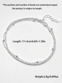 SYMFNY 1pc 925 Sterling Silver Double Layer Bracelet, Unique Design, Shiny Bracelet, Birthday & Friend Gift - Silver - View 5