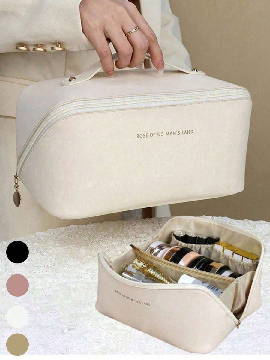 1 Stück PU-Leder Reise Make-up Tasche, großer wasserdichter Kosmetik Organizer mit hoher Kapazität, tragbare Handtasche für Hautpflege & Kosmetik, geeignet für Reisen, Universität, Strand, Schule, Badezimmer, Feiertage, Valentinstag, Muttertag, Weihnachten, Erntedankfest