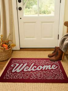 1PC Entrance Welcome Doormat With White Welcome Lettering And Intricate Floral Scroll Patterns Floor Mat Non Slip Rubber Backing Indoor Outdoor Rug For Bathroom Home Office Entryway Decorative Door Mat