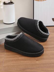 Dép giữ nhiệt đế dày lót nhung thời trang thu/đông 2024 cho nữ, cỡ lớn, sử dụng trong nhà/ngoài trời - màu đen - Xem 9