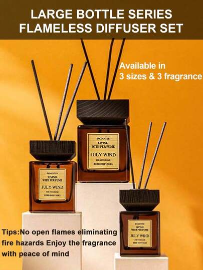 1 Set 6.76 Oz Rattan Reed Diffuser Gift Set, Home And Car Air Freshener - 4 Scents, Premium Luxury, Large Capacity, Long-Lasting Fragrance - Reusable Black Square Glass Bottle, [Wooden Cap, 5 Rattan Reeds And 200ml Essential Oil]