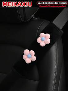 MEIKAXIU 1pc/2pcs New Floral Plush Comfortable Car Seat Belt Shoulder Cover, Safety Belt Decoration, Car Decor, Fashion Business Pink For Women - Small Flower Plush Shoulder Pad - View 4