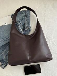 Vintage Casual Large Capacity Commuter Bag, 2-In-1 Shoulder Bag & Bucket Bag, Fashionable & Versatile, Solid Color, New Fashionable Big Bags For Women - Cà phê 2 - Xem 2