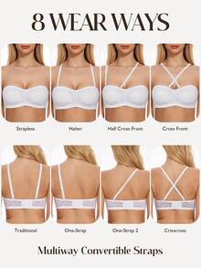 Wingslove Soft Comfort Floral Lace Strapless Bra, Demi-Cup Unlined Underwire Minimizer, Multi-Way Bandeau With Adjustable Fit, Lingerie