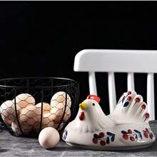 Zazumi Egg Basket 1pc Chicken Egg Holder, Fresh Egg Storage Basket Countertop,Decorative Ceramic Lid With Wire Basket,Holds 2 Dozen Egg - Multicolor - View 10