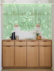 1 pieza Cortina de cocina de unicolor con diseño de bolsillo para barra, cortina transparente y ligera, adecuada como divisor de habitaciones para dormitorio, sala de estar, comedor y decoración de cocina. Cortinas de encaje floral translúcidas, elegantes y de moda, adecuadas para la decoración de la sala de estar y el dormitorio. - Multicolor - Ver 7