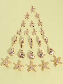 25pcs Assorted Gold Plated Starfish & Shell Pendants, DIY Jewelry Accessories For Necklace, Bracelet, Earrings - Yellow Gold - View 2