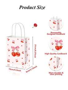 1/6/12 piezas Bolsas de regalo con diseño de cereza, bolsas de regalo con asas, bolsas de obsequio para fiestas, dulces, aperitivos y golosinas para niñas, cumpleaños, bodas, baby shower, primavera y verano (estilo aleatorio)