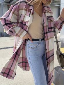 2026 Early Spring Curated Collection Women's Casual Flannel Plaid Shacket Button Christmas Outfit Winter Clothes For Women Down Long Sleeve Shirt Coats With Pockets Women's Long Plaid Shirt Casual Loose Fit Button Down Lapel Wool Blend Coat Shackets Euro-American Oversized Style,Winter Casual Versatile Piece,Mid-Length Shirt Jacket,Cross-Border Office & Daily Wear Classic Plaid Texture,Long-Sleeve Shirt Style,Oversized Silhouette,Mid-Length Cut,Versatile Basic Piece Inner Layer Layering,Bottoms-Friendly (Pants/Skirts),Transitional Wear For Cold-Warm Seasons,Dual Casual-Office Adaptability For Anyone Chasing "Effortless Winter Style," This Mid-Length Plaid Shirt Jacket Is Your Wardrobe's Ultimate Multitasker-Blending Euro-American Casual Cool With All-Day Practicality, Perfect For Everything From Brisk Morning Commutes To Cozy Weekend Errand Runs. - 粉色 - 查看 1