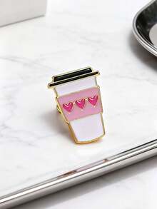 1pc Creative Heart-Shaped Bubble Tea Cup Brooch, Pink Tea Cup Badge Pin, Bag/Clothing Decor, Gift For Friends & Students