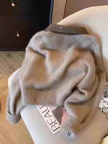 Vera Lane 女士秋冬韩版复古PU领街头风波西米亚朋克双向拉链羊毛外套圣诞毛衣新年感恩节穿搭