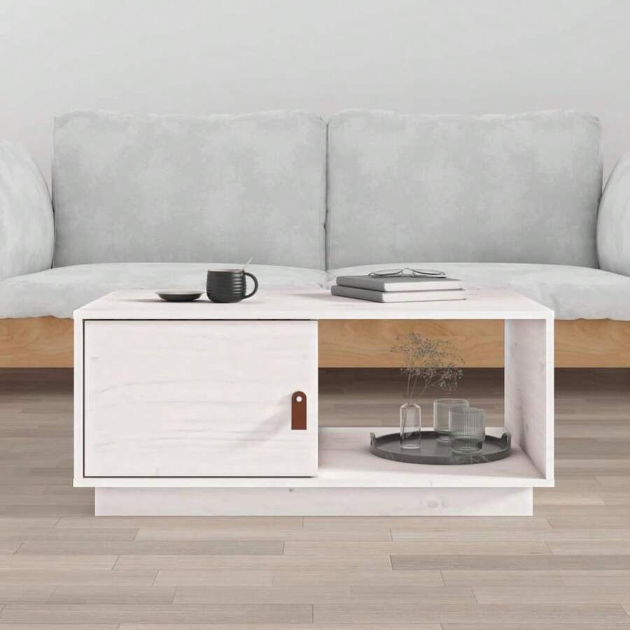 Coffee Table White 80x50x35.5 Cm Solid Wood Pine - White - View 1