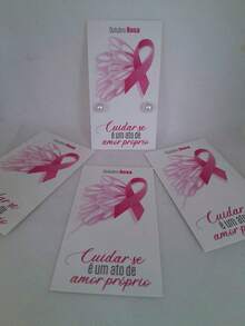 50 Tags P/ Brinco Outubro Rosa C/ Pérolas Brinde Ato De Amor