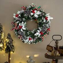 Christmas Decorations -14inch/12Inch/8inch Artificial Christmas Wreath For Front Door Xmas Wreath With Pine Needles Pine Cones Berry Bow Christmas Hanging Decors For Christmas Decor, Home Window Decor ,Wall Decor,Home Decor,(All Products Are Handmade And May Have Minor Imperfections)