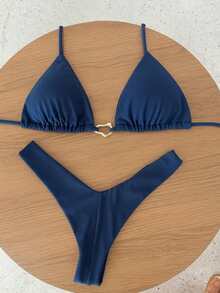 Simple Elegant Backless/Backless Tie Back Holiday Beach - Màu xanh hải quân - Xem 7
