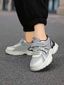 青少年运动鞋/PU 皮革/春夏秋冬运动鞋/返校/全新设计/轻质设计/防滑耐用鞋底/钩环设计，方便穿脱/适合跑步、上学、户外、训练 - 灰色 - 查看 8