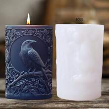 Raven Embossed Cylinder DIY Candle Silicone Mold - White - View 1