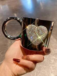 1个200毫升玻璃饮水杯，镶嵌人造钻石，带把手，可盛装咖啡/牛奶/果汁，冷热饮皆宜，圣诞礼物