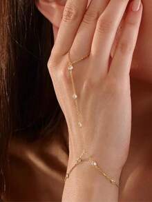 Gold Hand Chain Bracelet For Women , Gold Ring Bracelet Hand Chain Finger Ring Cuff Bracelet Cubic Zirconia Hand Jewelry For Women Summer Beach Jewelry Accessories For Women