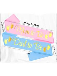 2 Pcs Mom To Be And Dad To Be  Sash, Christmas - Blue Dad and Pink Mom Belts - View 2