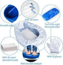 MINIVON Bedpan Set With 30 Disposable Liners, Super Absorbent Pads And Gloves - Pack 30 Count - Bed Pan For Elderly Women Females Bedridden Patients, Bedpan For Men - 黑色 - 查看 3