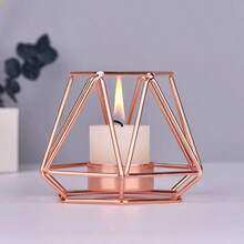 Metal Ornaments Candlestick Container Polygonal Geometry Iron Candlestick - Multicolor - View 2