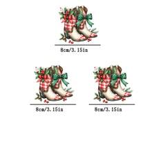 1 pièce/2 pièces/3 pièces Autocollants de transfert de chaleur en feuille d'aluminium de bottes de cowboy occidental, avec motif à carreaux rouges et verts, boucle et nœud marrons - Décalcomanies de presse à chaud DTF pour t-shirts, jeans, sacs, oreillers, artisanat textile - Décoration de Noël thème western à motif à carreaux avec boucle dorée et nœud rouge, couleurs de vêtements vibrantes