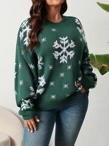 Christmas Women's Casual Comfortable Romantic Retro Modern Commute Office Teacher Outfit Snowflake Knit Crew Neck Sweater, Suitable For Home, Holiday, School, Office, Date Night, Birthday Party, Travel, Country Music Concert, Airport, Spring, Autumn, Winter