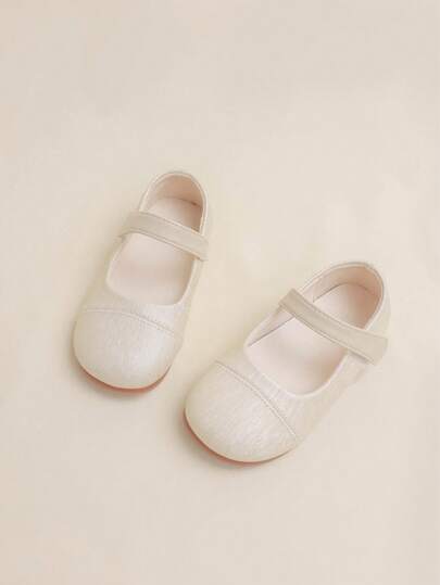 1 Pair Fashionable Minimalist Elegant Solid Color Hook And Loop Princess Flat Shoes For Kids, Suitable For All Seasons