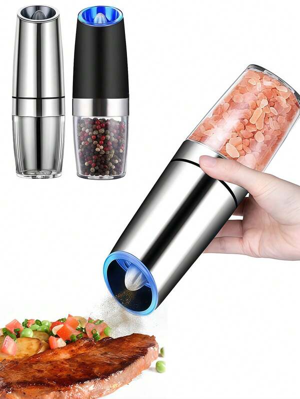 1 pieza Juego de molinillo de pimienta eléctrico por gravedad, molinillo de pimienta automático, a batería, con ajuste de grosor, de gran capacidad, apto para cocina, barbacoa y hogar