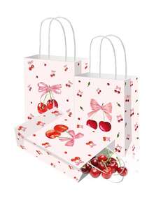 1/6/12 piezas Bolsas de regalo con diseño de cereza, bolsas de regalo con asas, bolsas de obsequio para fiestas, dulces, aperitivos y golosinas para niñas, cumpleaños, bodas, baby shower, primavera y verano (estilo aleatorio)