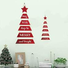 1/2/170 Sets Available, 6 Pcs/Set Merry Christmas May Your Days Be Merry And Bright Red Christmas Tree Shaped Stars Blessing Slogans Wooden Wall Decoration, Welcome Sign Decoration, Fun Countryside Fireplace Decoration, Winter And Christmas Themed Party Home Decoration, Shopping Center Wall Decoration - Multicolor - View 1
