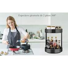 Organizador de platos Giratorios de 2 niveles, Organizador de Cocina, Estante para Especias Giratorio para Cocina, Frigorífico, Despensa, Armario, Mesa, Encimera, Metal acero, 25,8