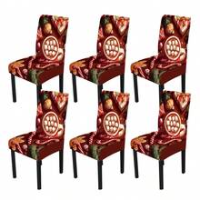 1/4/5/6/7/36 pièces Tasse rouge de Noël avec motif flocon de neige, remplie de boisson chaude et de guimauve, entourée de canne en bonbon, bonhomme en pain d'épices, cadeau de Noël, ensemble de housse de chaise imprimée de branche de pin, convient pour la maison, le restaurant, l'hôtel, idéal pour la décoration quotidienne moderne. Nappe carrée, housse de chaise élastique lavable.