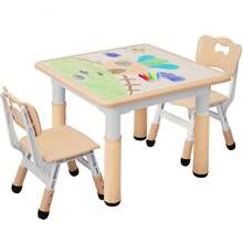 Kids Table With 2 Chairs, Children's Seating Height Adjustable, Painting Table Chair Set, For Boys And Girls From 3 Years, Square Table - Yellow - View 1
