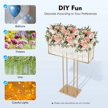 Wedding Flower Stand, Wedding Crystal Flower Stand, Crystal Flower Stand  For Wedding Road Lead T Stage Flower Arrangement Decoration - Gold - View 3